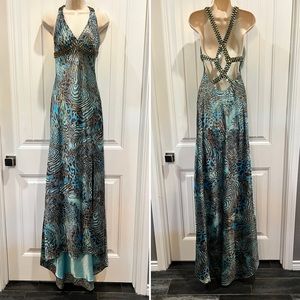 La Femme teal & brown maxi dress - size 4